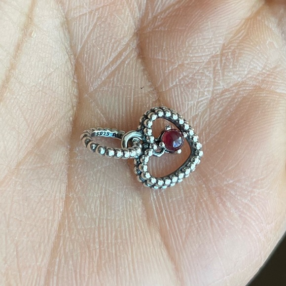 Retired Pandora Heart w/ Red Crystal Dangle Charm Jewelry - Picture 5 of 5